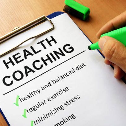 Clipboard with health coaching list. Healthy living concept.